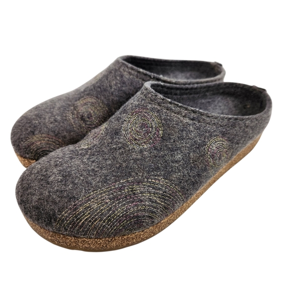 Haflinger Spirit Charcoal Grey Wool Felt Cork Sole Clogs Womens Size 37 Size 6 - Picture 1 of 16